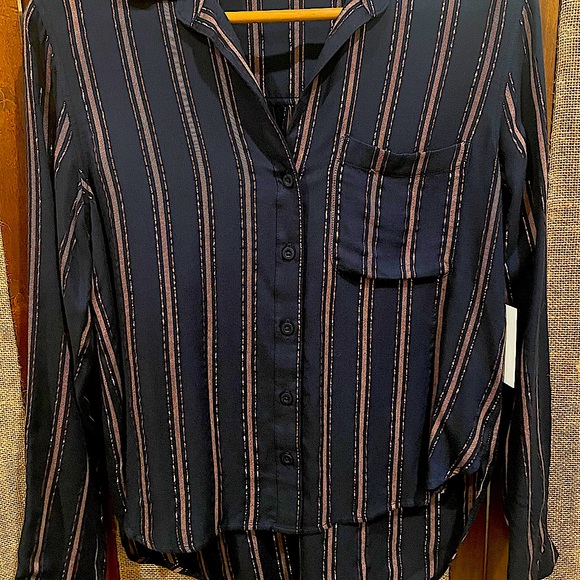 Bella Dahl navy and rose gold striped shirt - Picture 1 of 3